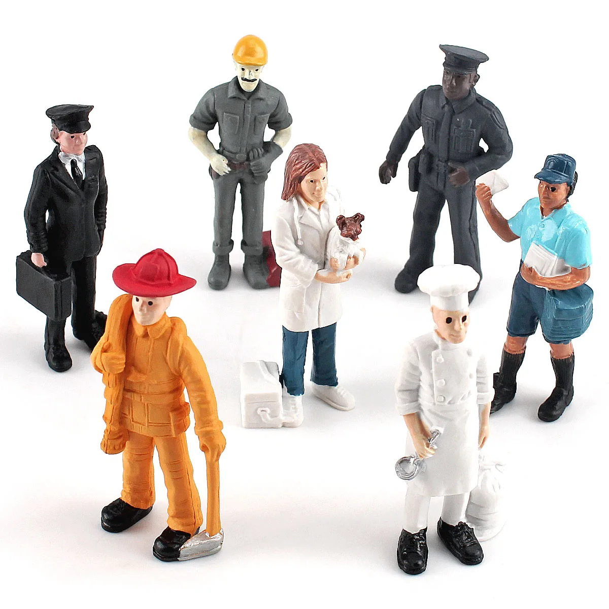 7pcs Mini People Firefighter Baker Pilot Realistic Worker Figure Models Figurines Micro Scene Desktop Decor Sand Table Ornaments