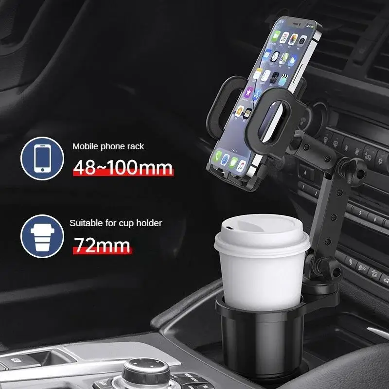 Car Cup Holder Expander with Cell Phone Mount 360 Rotation Cup Holder Expander Smartphone Mount Auto Interior Accessories