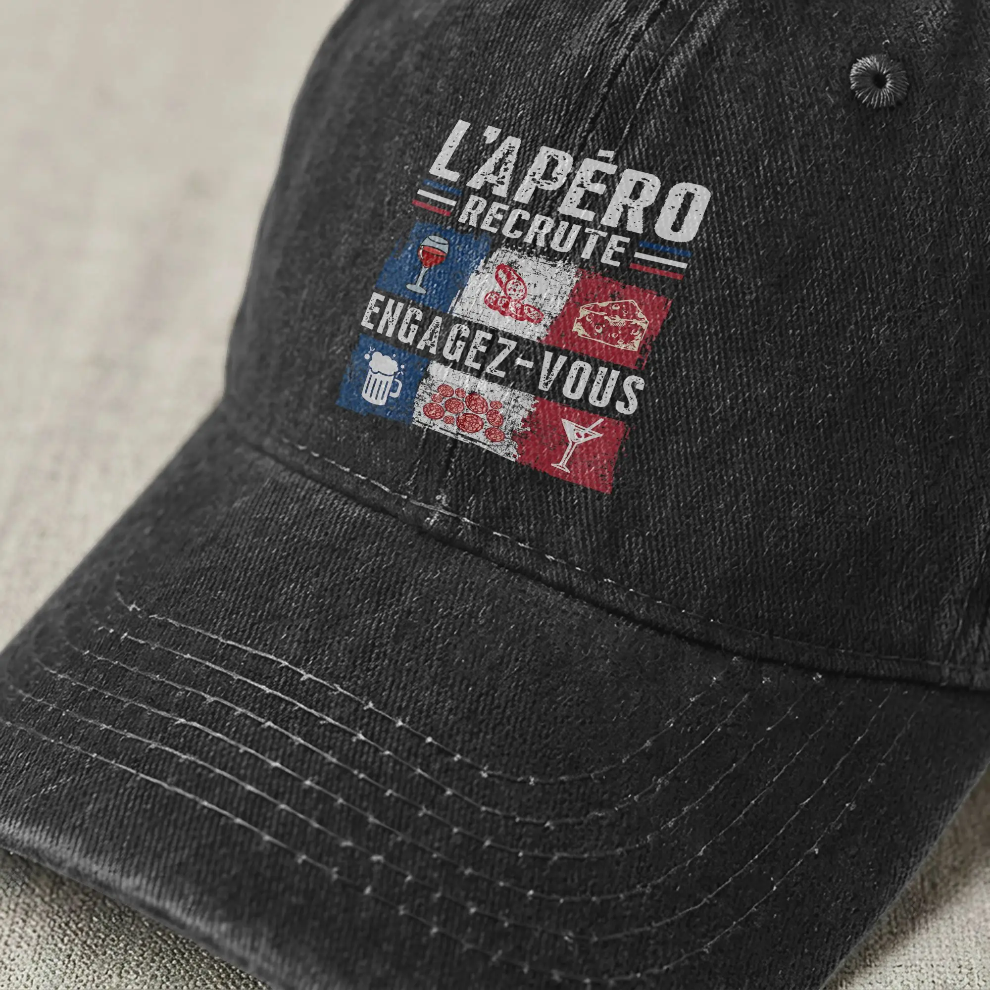 L'Apero Recrute Engage-Vous Humour Apero Unisex Unstructured Baseball Cap Distressed Cotton Hat All Seasons Travel Gift Headwear - view 3