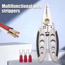 7in Multifunctional Wire Stripper Pliers Electrician Special Tools for Wire Cutting Pulling Pressing Winding Screwing