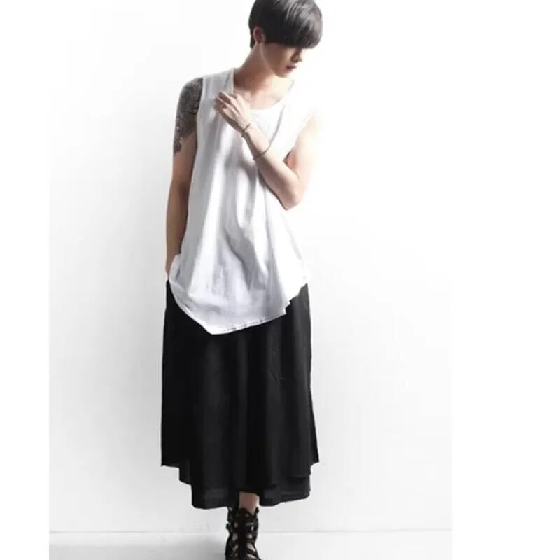 

Pants Slouchy Pantaloon Culottes Summer For Men's Wide-Leg Men Casual Pants Faux Two-Piece Pants Plus Size Hip Hop Runway Trend