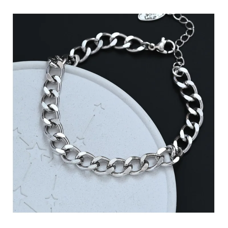 

Элитный кубинский браслет для женщин: модный летний хип-хоп аксессуар в холодном стиле, простой, трендовый, крутой, под старинное серебро