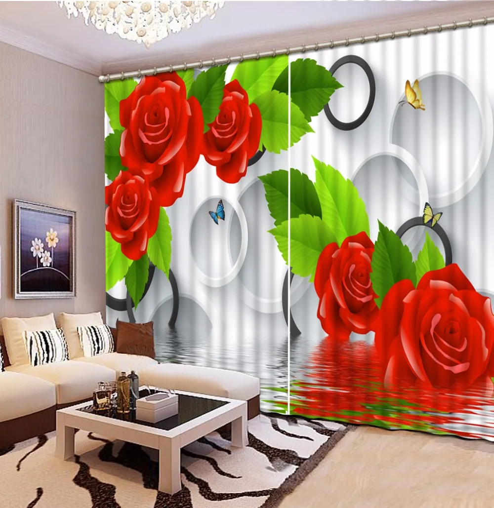 3D Curtain Custom any size Curtain Living Room Butterfly In Water Round flower Curtains Design Blackout Shade Window Curtains