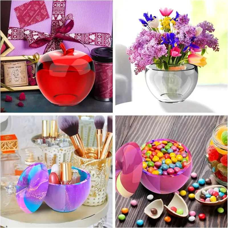 DIY Apple Shape Candle Cup Silicone Mold Desktop Jewelry Storage Box Resin Mold Handmade Crafts Home Decoration