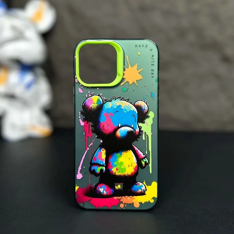 iPhone13 15 14 Pro Max Protective Sleeve Fashion Graffiti iPhone Case Cartoon Animal Pattern Matte Plated Soft Silicone Material