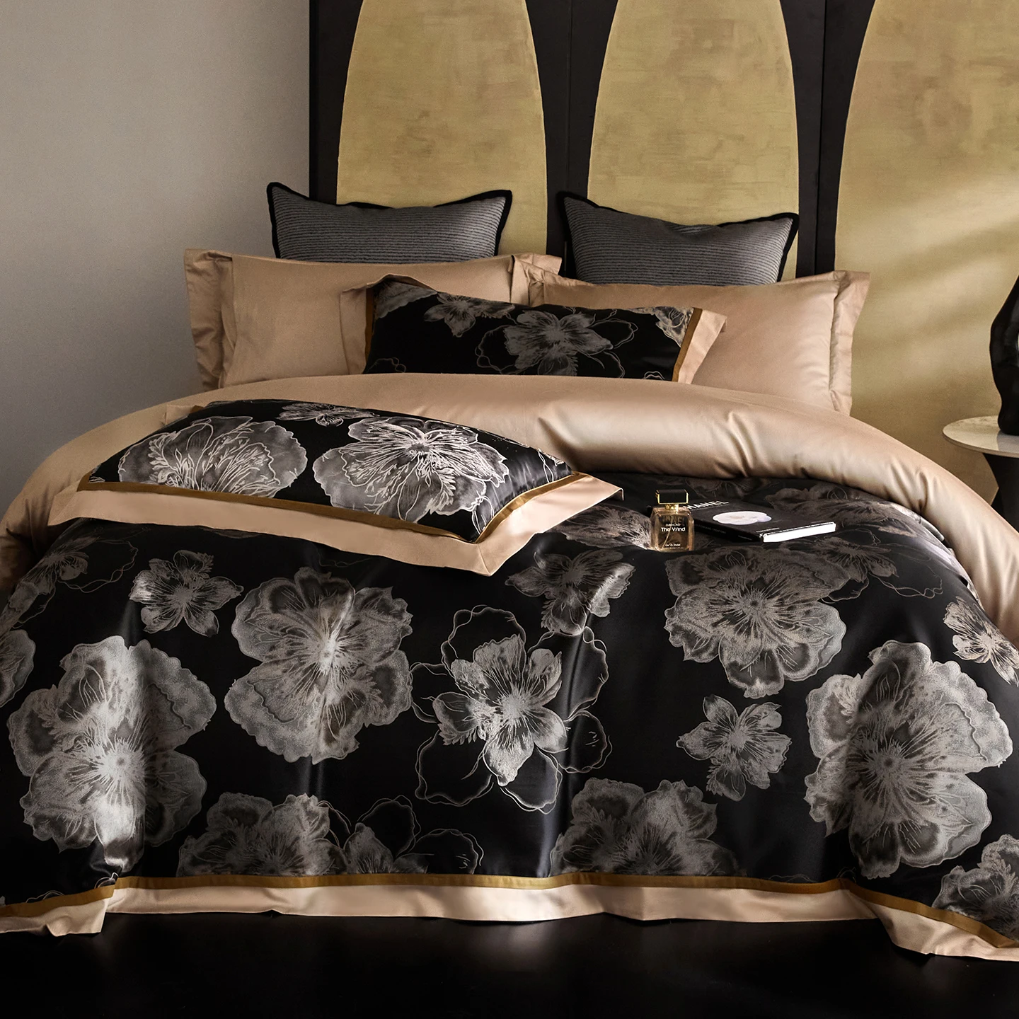4Pcs Brocade Jacquard Egyptian Cotton Satin Silky Luxury Bedding Set Duvet Cover Bed Sheet/Fitted Sheet Pillowcases Home Textile