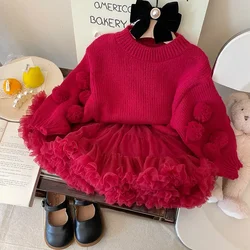 Girls' Autumn and Winter Lantern Sleeve Sweater Warm Knitted Sweater 2025 New Soft Solid Color Korean Edition Handmade Ball Top