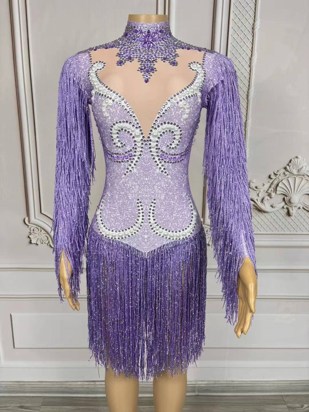 

Nightclub Party Women's Tassel Tight Sexy Dance Dancer Tassel jumpsuit Singer Stage Nightclub DJ