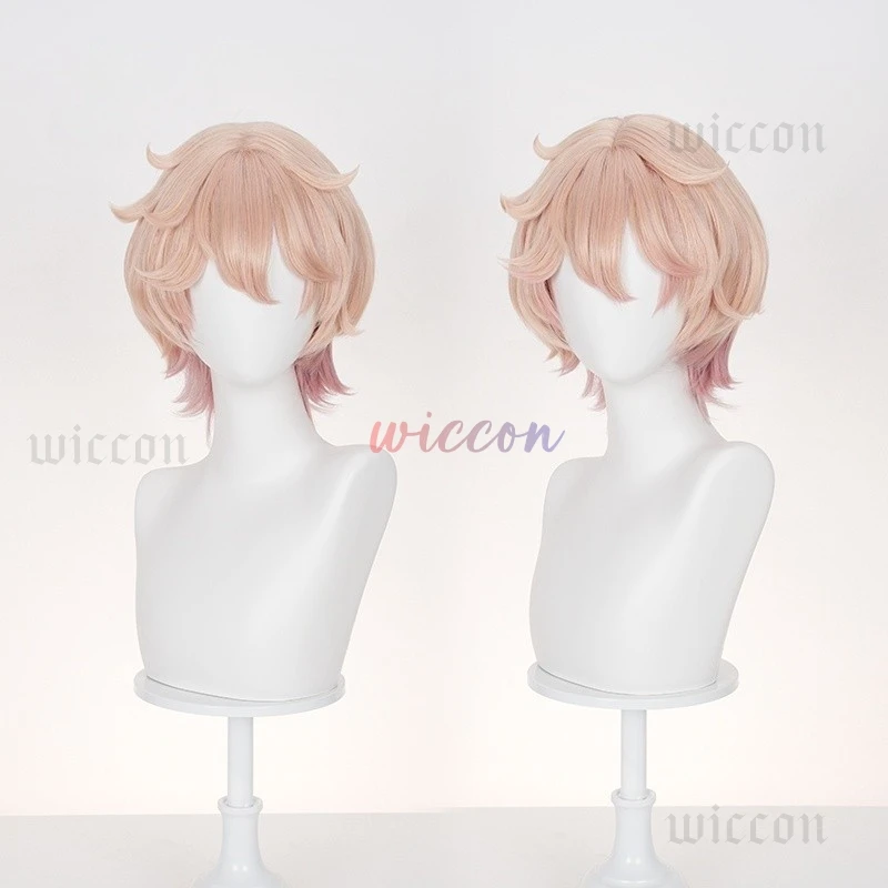 جينشين إمباكت داليا شعر مستعار تأثيري برتقالي وردي شعر قصير القوطي مصاص دماء Heterochromia بوي Mondstadt حفلة الهالوين للنساء والرجال