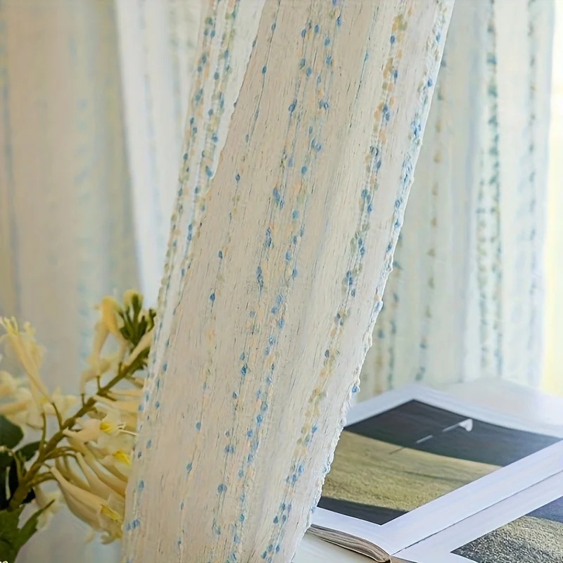 Green Stripe Jacquard Sheer Curtain,Semi-Transparent Light Filtering&Privacy Design for Living Room,Kitchen Living Room Drapes