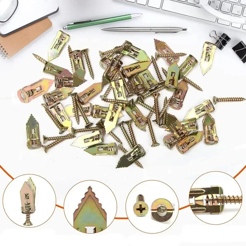 20/50/100Pcs Self Drilling Drywall Anchors with Screws Heavy Duty Zinc Plated Metal Expansion for Photo Frames TV Shelf Straps