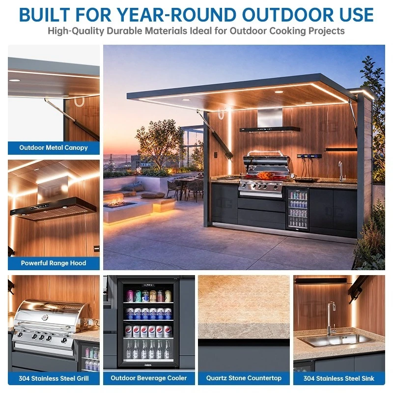 Luxury Durable Outdoor Kitchen Shelter Custom Weatherproof Structure with Built-In BBQ Bar for All-Weather Outdoor Use
