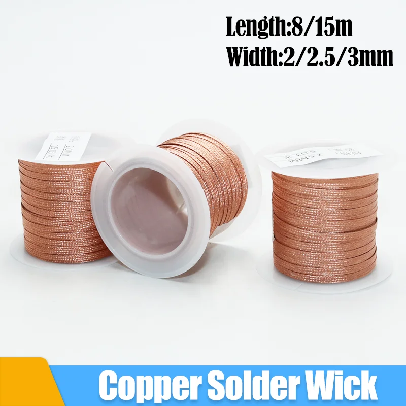 

8M 15M Solder Wire Desoldering Pure Copper Mesh Braid Tin Welding Cable Soldering Remove Wick Repair Tool for PCB Circuit Board