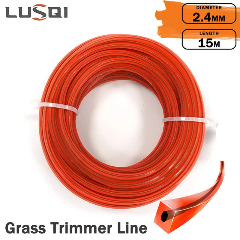 

LUSQI Square 15m*2.4mm Sandwich enhancement Grass Trimmer Line Nylon For Grass Brush Cutter Rope Lawn Mower Blade Head Accessory