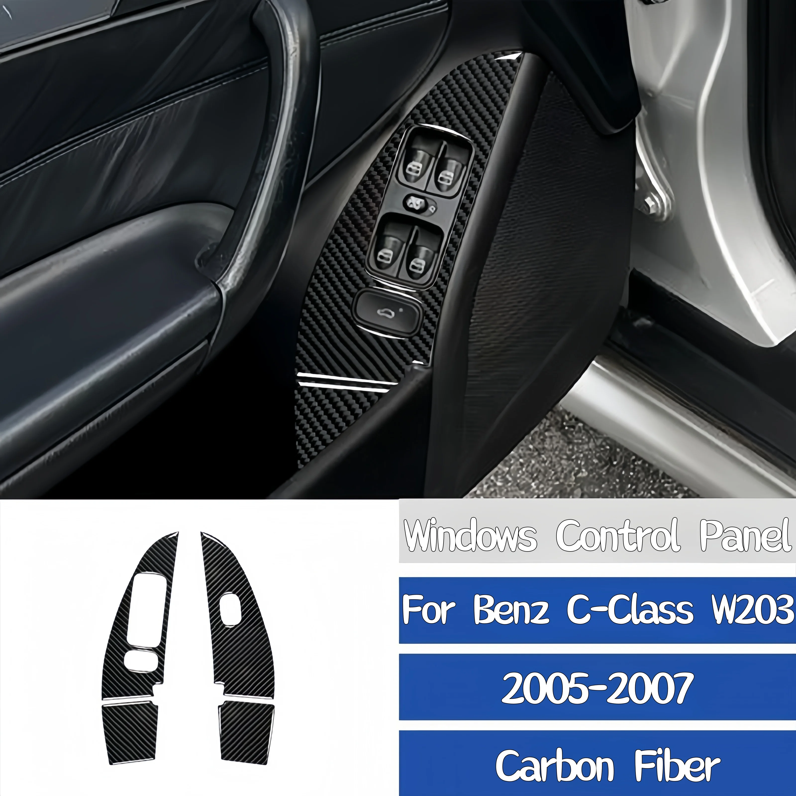 

Для Mercedes Benz C-Class W203 2005-2007 углеродное волокно, кнопка подъема окна автомобиля, панель переключателя, накладка, наклейка, авто Зуehör