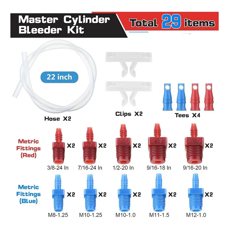 BAAG-For 14151, 22 Inch Hose Compatible Master Cylinder Bleeder Kit Replacement Clip, SAE And Metric Fittings Universal Fit