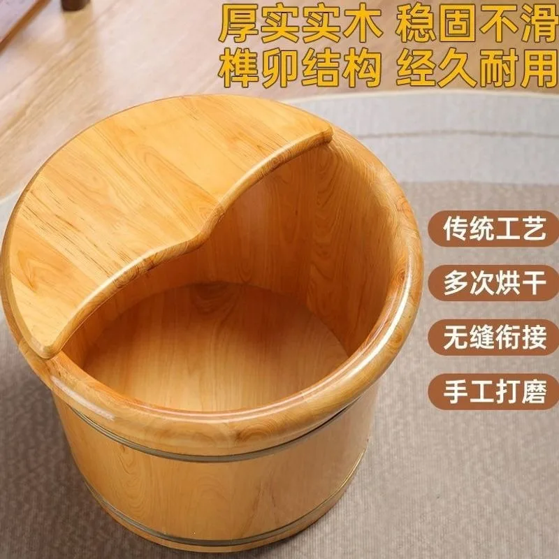 Wooden Bath Bucket, Solid Wood Deep Foot Soaking Basin, Calf-Deep Insulated Spa Tub, Wash Basin For Health Care