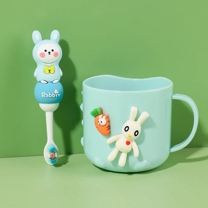 لطيف الكرتون الاطفال فرشاة الأسنان مع كوب الأطفال شعيرات فائقة النعومة فرشاة حماية الأسنان فرشاة أسنان الأطفال للأعمار 3-12 #1