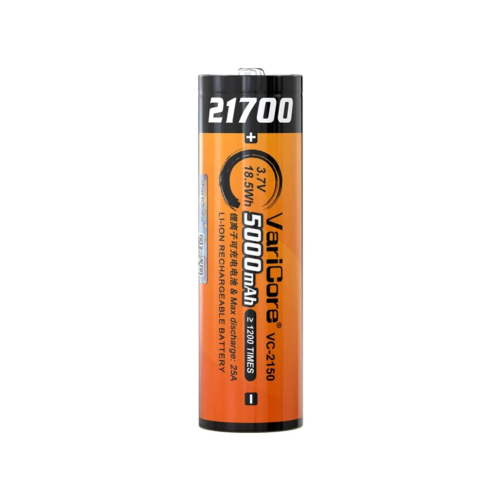 VC-2150 5000mAh 3.7V 21700 Lithium Ion Rechargeable Battery Cell with Pointed Tip, Grade A Replacement for Flashlight Devices