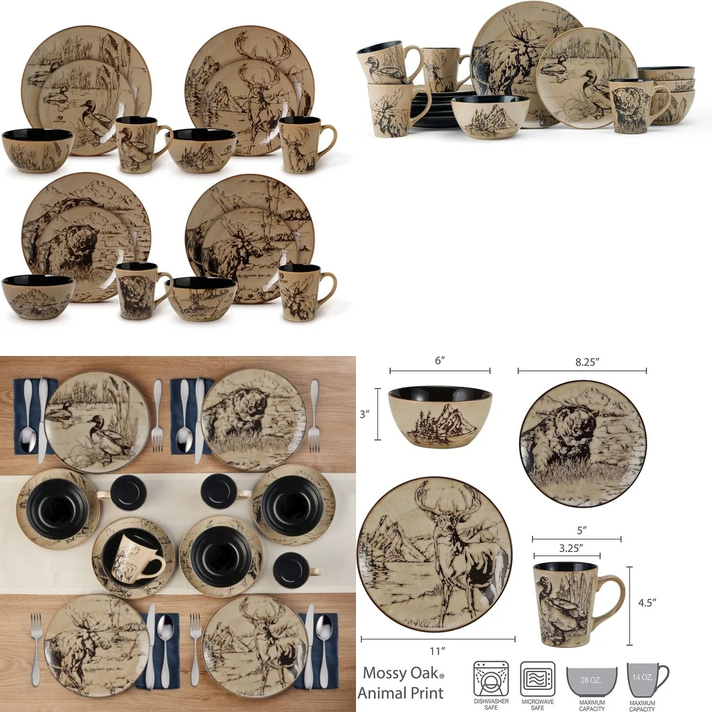 

Ceramic Tableware SetRustic Brown Stoneware Dinnerware Set for 4 Perfect for Farmhouse Cabin Lodge Style Dining