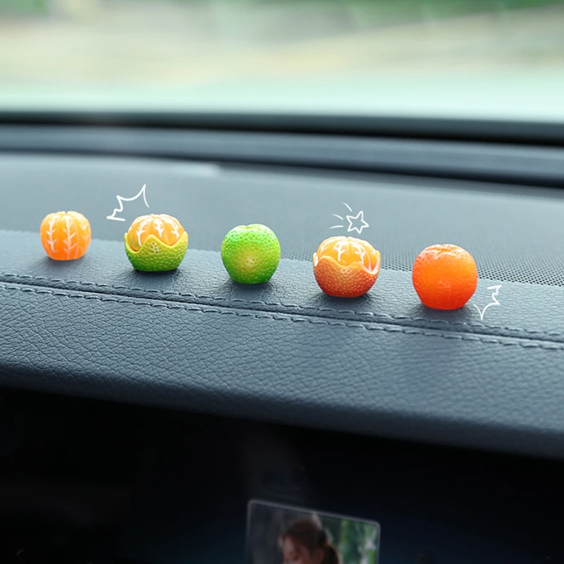 5Pcs Simulation Fresh Sugar Orange Desktop Ornaments Cute Rear View Mirror Centre Console Decoration Funny Car Interior Decor