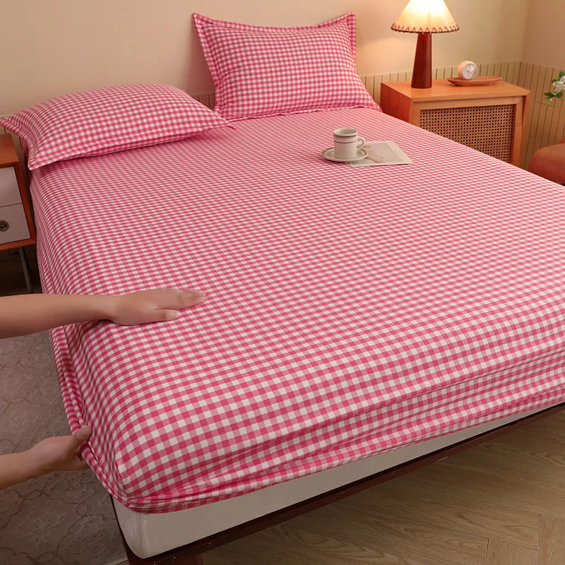 

Bonenjoy Soft Bedsheet Plaid Style Bed Cover Non-slip Bed Linen Adults Kids Fitted Sheets drap de lit (Pillowcase Need Order)
