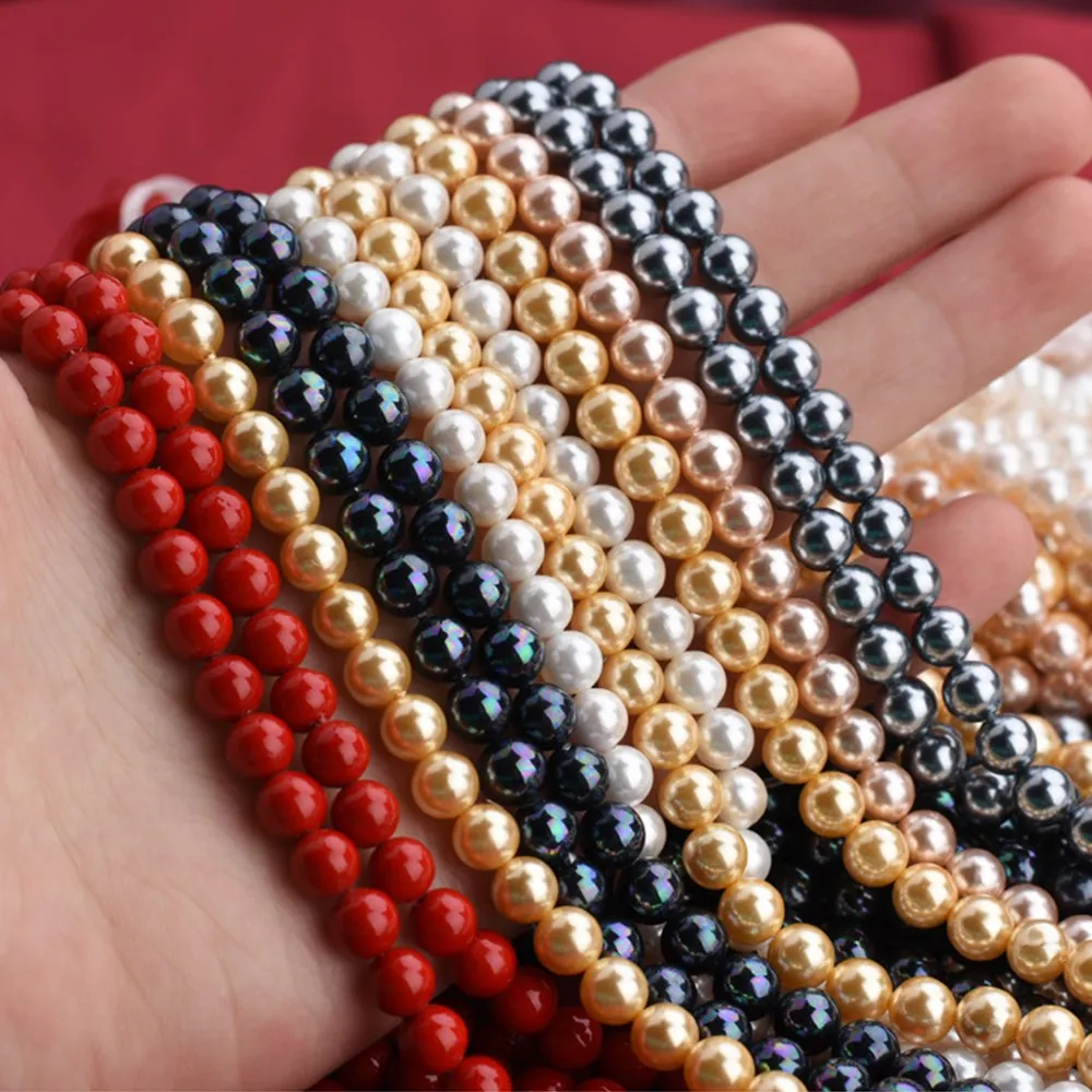 여성 선물용 진주 루즈 비즈, 여러 가지 빛깔의 천연 쉘 진주 라운드 볼, DIY 액세서리, 여성 도매, 8mm