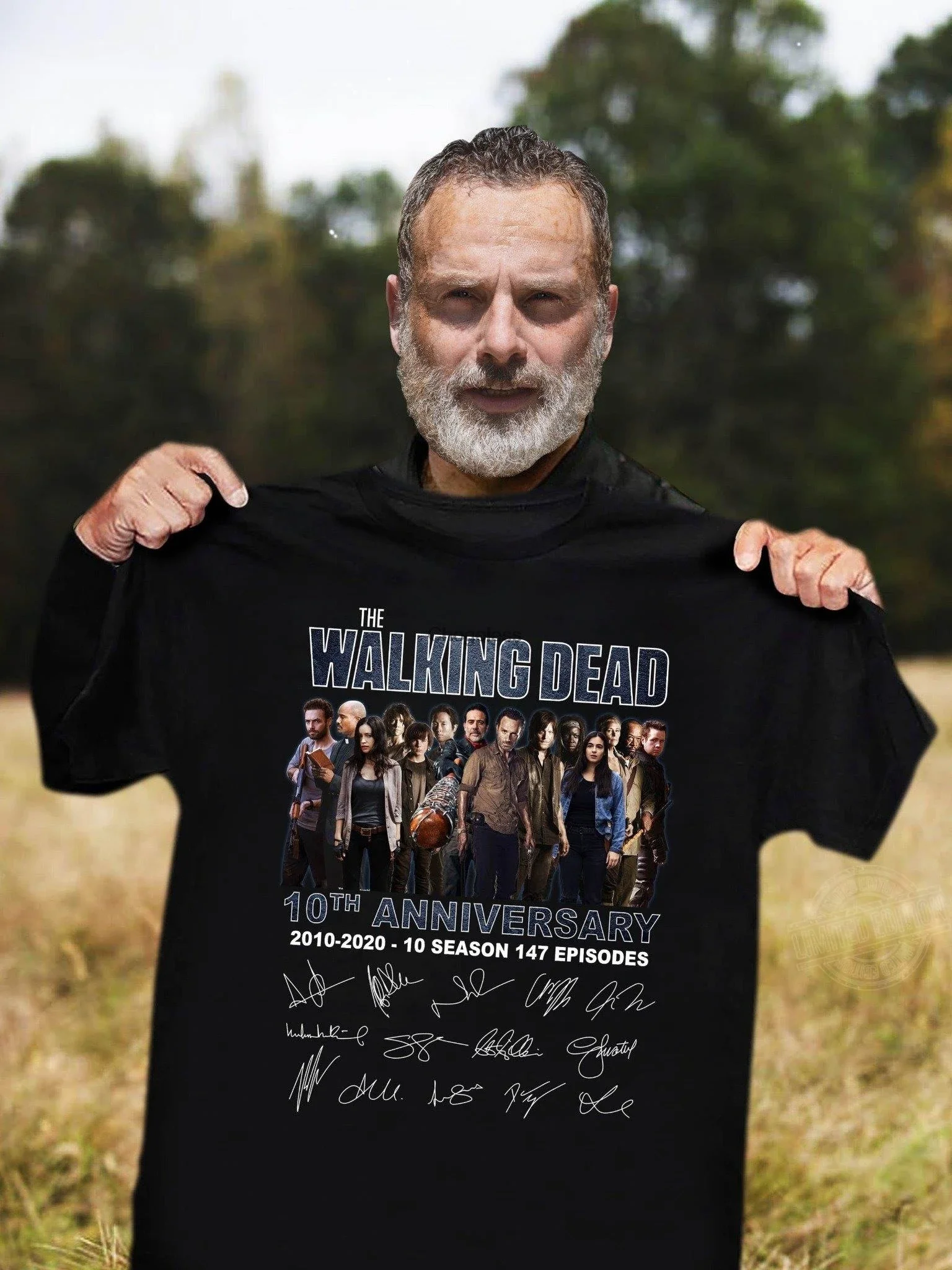 The Walking Dead الذكرى العاشرة 2010 2020 10 الموسم 147 حلقة توقيع قميص الرجال الجرافيك تي شيرت