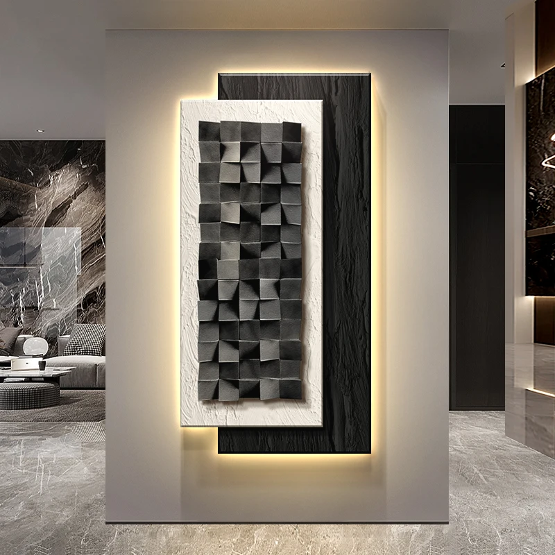 Abstract geometry entrance decoration painting, high-end sensory gallery hanging painting, antique three-dimensional mural paint
