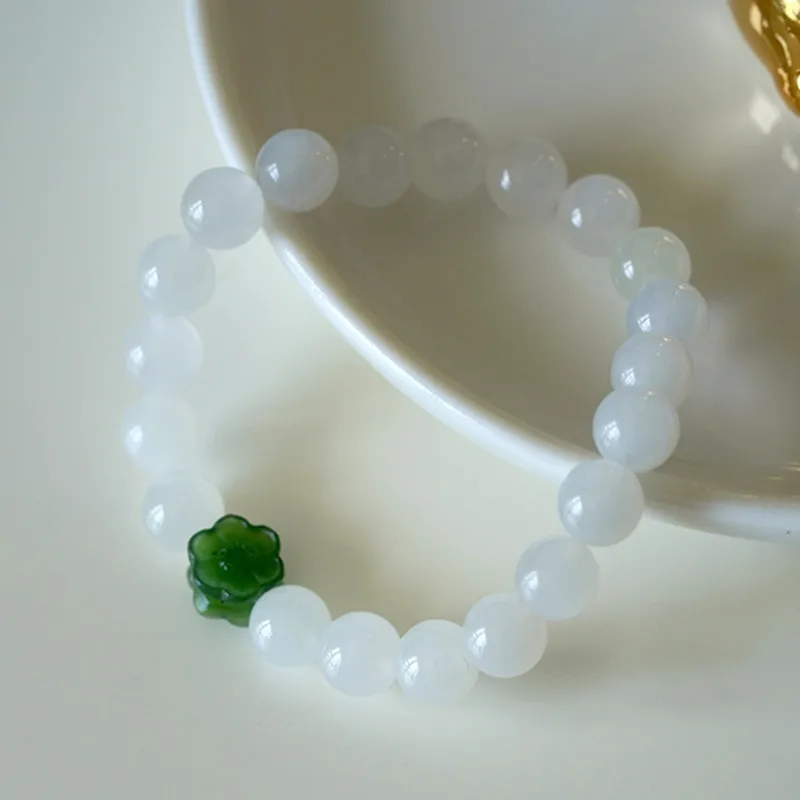 High Grade Natural Ice Suet White Jade Hetian Jade Handset Round Beaded Women's Bracelets Lucky Vintage Hand String Luxury Gifts