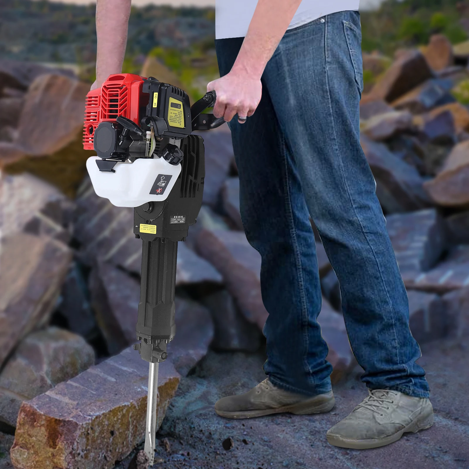 2 Stroke 52CC Demolition Jack Hammer Gas Powered Concrete Breaker for Ground Slotting, Rock Breaking