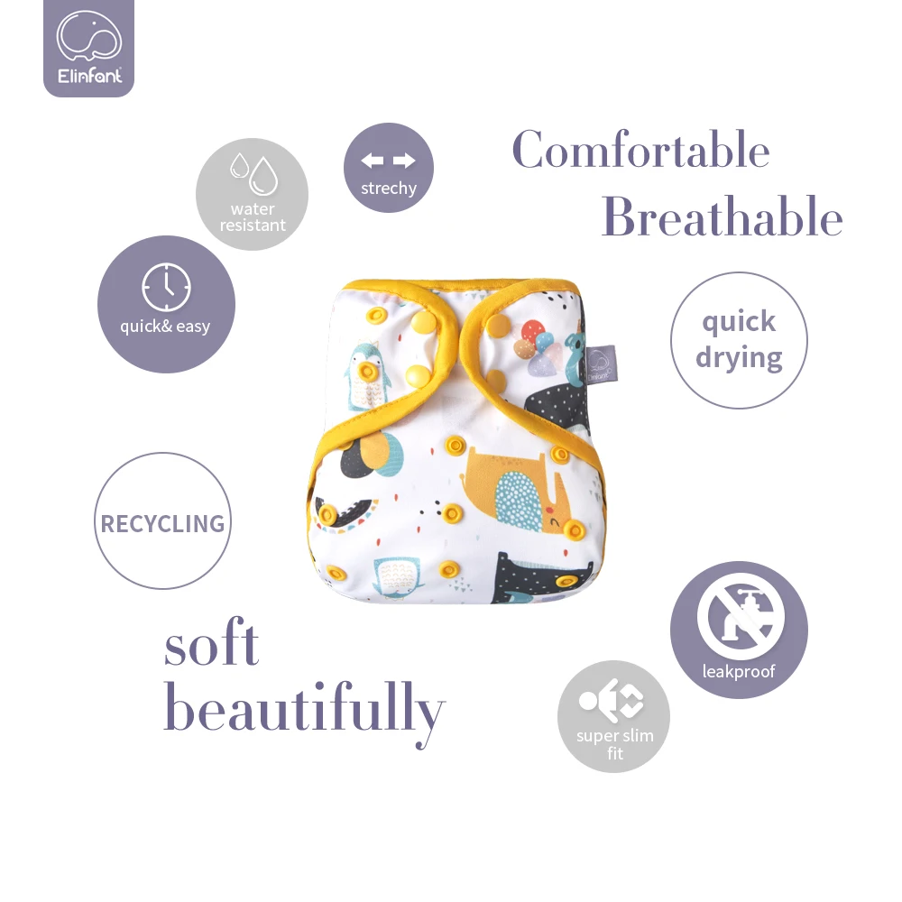 Elinfant bigger size adjustable waterproof diaper cover washable reusable fashion print for 10-20kg baby cloth diaper