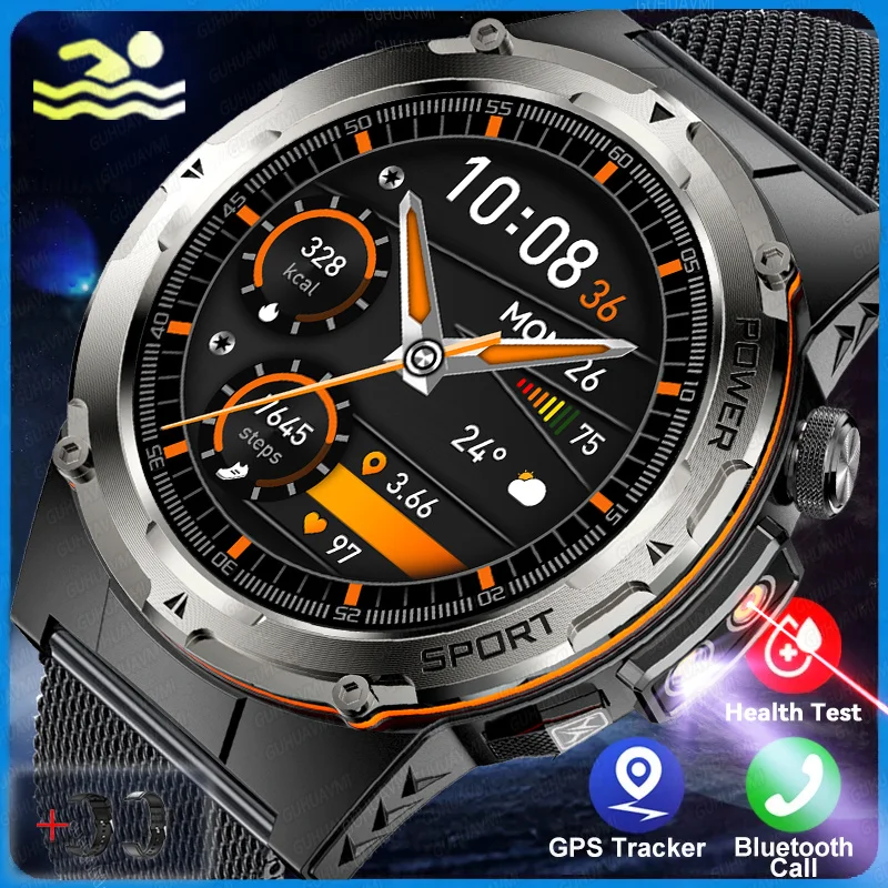 GUHUAVMI 2024 neue Militär-Smartwatch, IP68, wasserdicht, Outdoor-Sport, Fitness-Tracker, Gesundheitsmonitor, BT-Anruf, 365 nm, UV + Infrarot 7