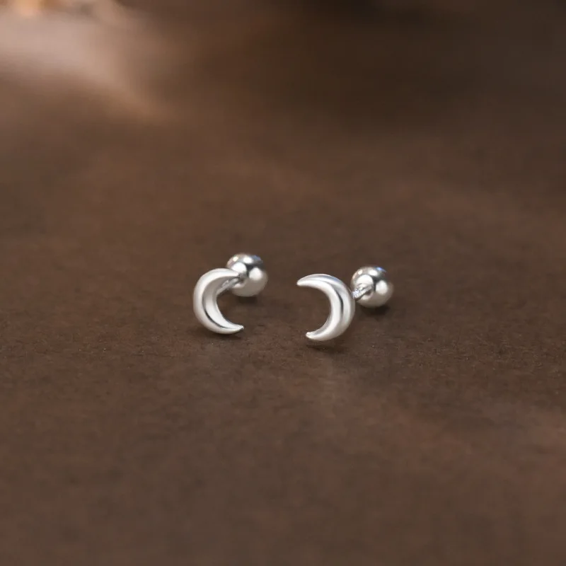 S999 Sterling Silver Dangle Threader Earrings For women with Moon Style Niche Design Exquisite Screw-Back Hypoallergenic Jewel