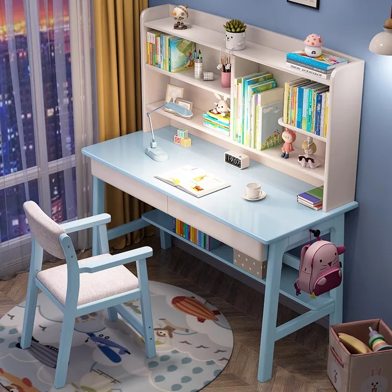 Estantería de escritorio de madera maciza integrada para estudiantes de primaria y secundaria, mesa de escritura para el hogar, dormitorio, stu para niños