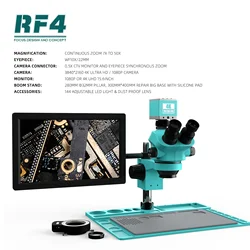 RF4 7-50X Trinocular Stereo 4K HDMI kamera USB 15.6 Cal Monitor elektroniczna naprawa/laboratorium/biżuteria mikroskop RF7050TVD2-M156