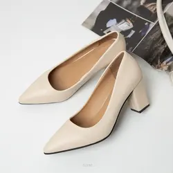 New High Heels Pointed Pumps Women Shoes Closed Shallow Office Square Heel Heels Ladie Dress Party Slip-On Comfort Wedding Shoes