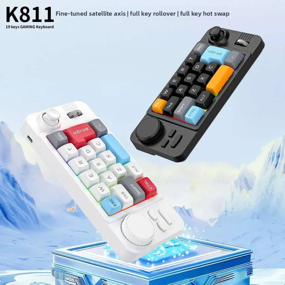 K811 Wired Gaming Keyboard Custom Macro Definition Multi-function Joystick Knob 19 Keys RGB Hot Swap for Office Accessories Gift