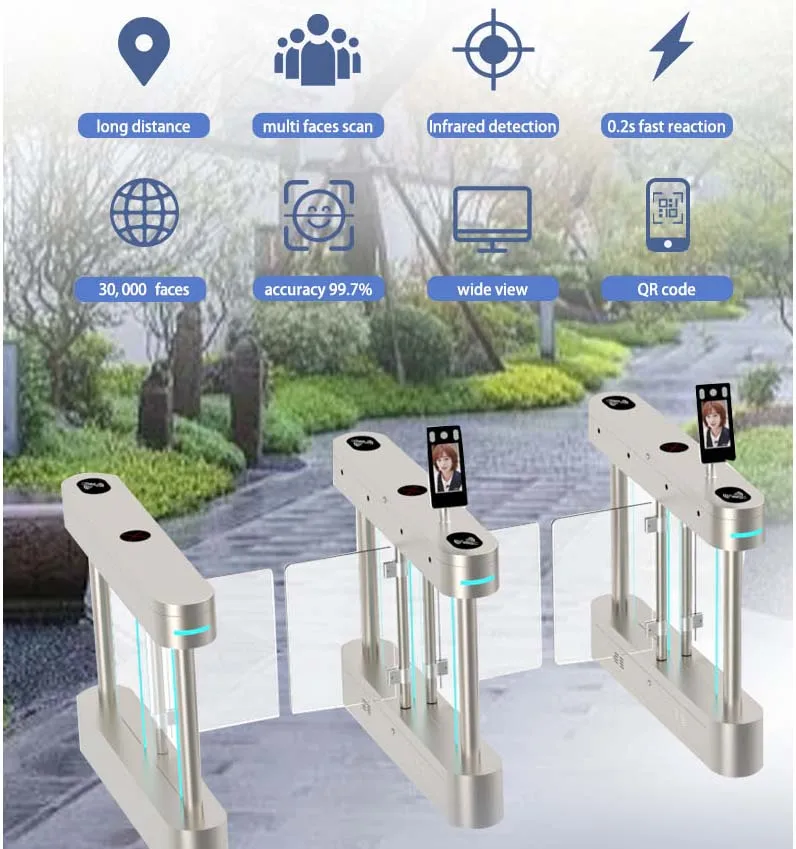 Swing Barrier Automatic Security Barrier Gate System Turnstile Contactless Attendance Management Acrylic Swing Barrier