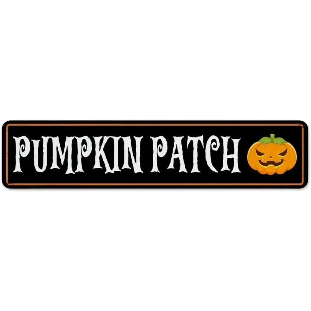[CIFbuy][2D Flat]Pumpkin Patch Aluminum Street Sign,Halloween Pumpkin Graphic Long Narrow Wall Decor(Only For Decoration)