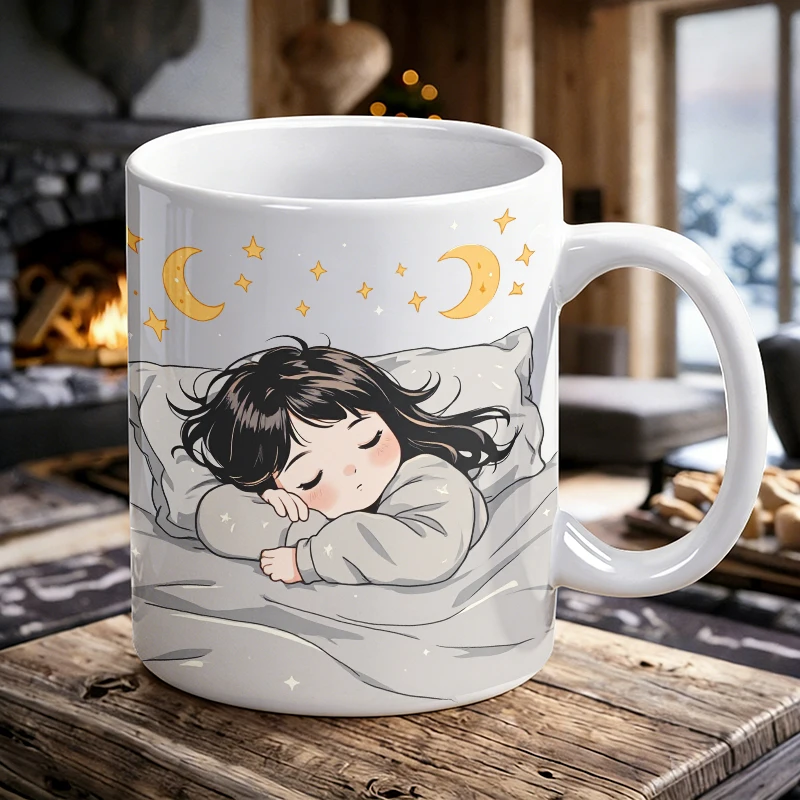 Cute Anime Sleeping Girl Ceramic Mug, Coffee Mug, Milk Mug, Office Tea Cup, Drinking Cup, Gift for Friends, Fade-Resistant