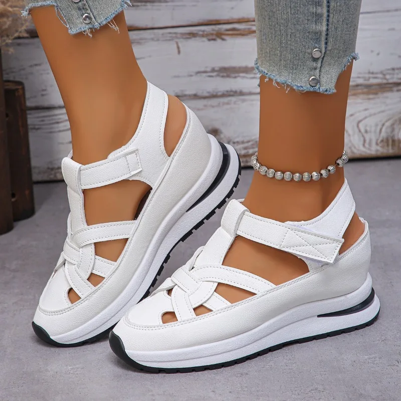 Casual Hollow out Flat Sandals Women's Summer New Style Thin Platform Thick Bottom Heightening Shoes Rubber Sole Ladies Sandals
