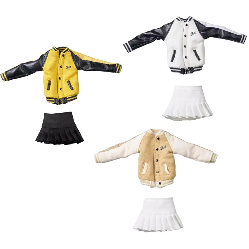 HASUKI CS014 1/12 Baseball Jersey Jacket Pleated Skirt Clothes Model Fit 6'' Soldier Action Figure Body Dolls