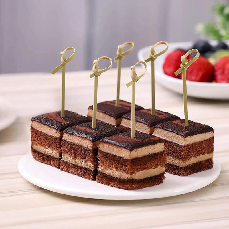 Brochettes à nœud en bambou jetables, choix de Cocktail avec extrémités torsadées pour collations, Club, Sandwichs, fourchettes de barbecue de fête, T03C-500Pcs