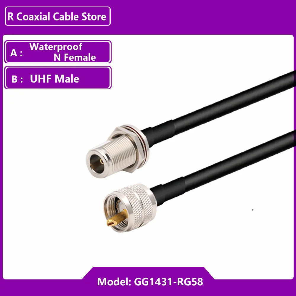 RG58 Cable Waterproof N Female Nut Bulkhead to PL259 UHF Male Plug Connector RF Coaxial Extension 50 Ohm Pigtail Jumper Adapter