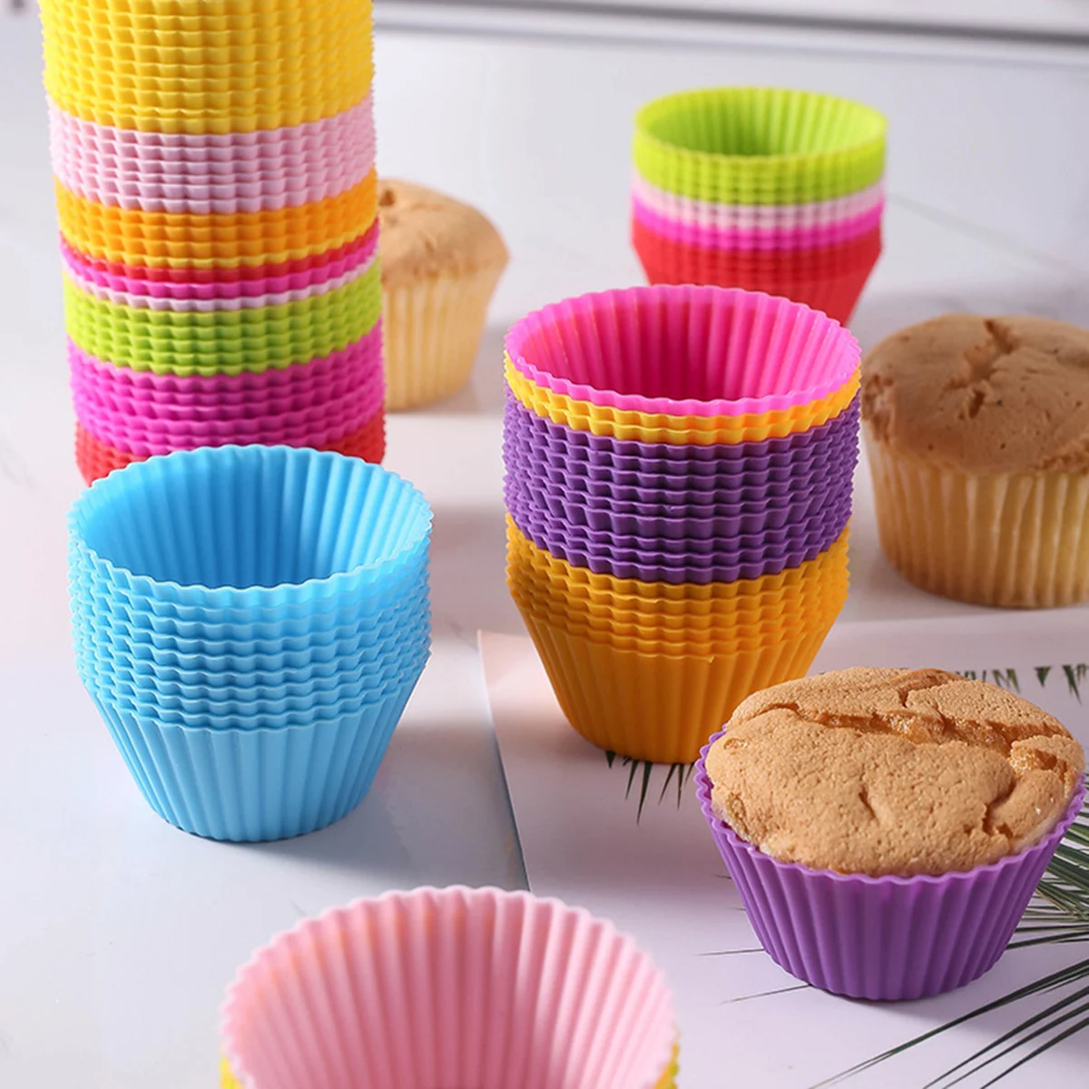 12Pcs Circular High-temperature Resistant Silicone Small Cake Cup Mold Pudding Jelly Cup Air Fryer Baking Pastry Kitchen Mold