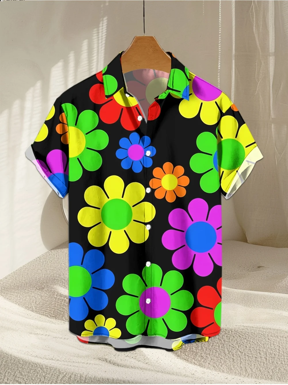 

3D Printed Flower Hawaiian Shirt Summer Beach Vacation Casual Men's Short Sleeve Tops Daily Fashion Loose Oversized Lapel Shirt