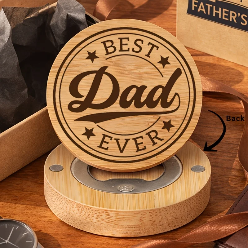Best Dad Ever Inscribed 2D Wooden Round Beer Bottle Openers Unique Father's Day Birthday Men Party Festival Home Kitchen Gift