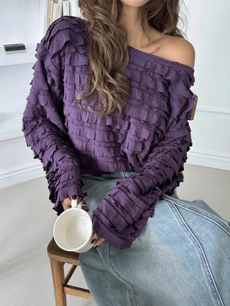 Csa Hoada de Manga Larga Estilo Vintage para Mujer, con Hombros Descubiertos, Cuello Lateral en Capas, Encaje, Estilo Co...