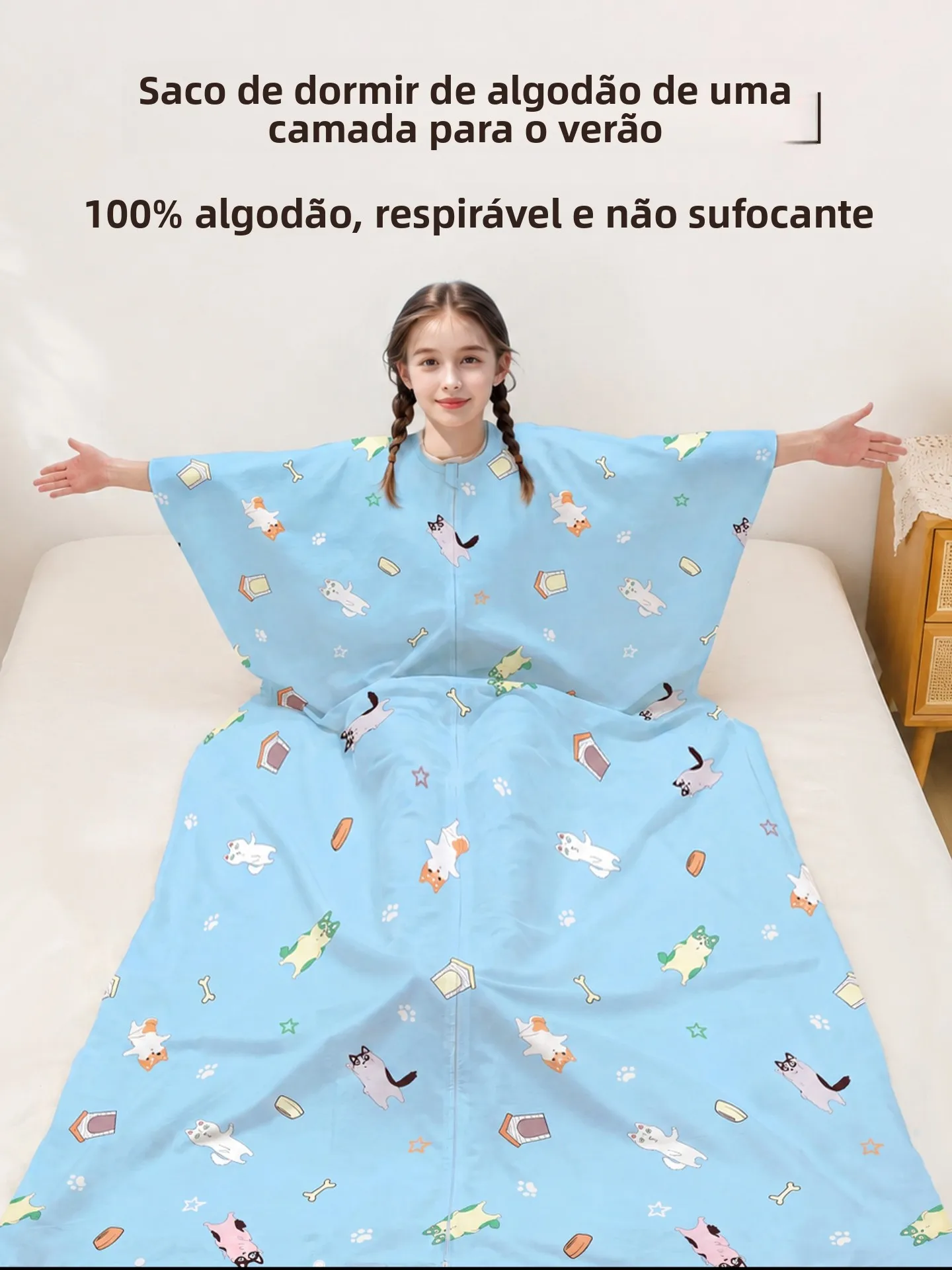 pure-cotton-summer-single-layer-envelope-style-children's-sleeping-bag-breathable-air-conditioned-room-comfortable-cotton-fabric
